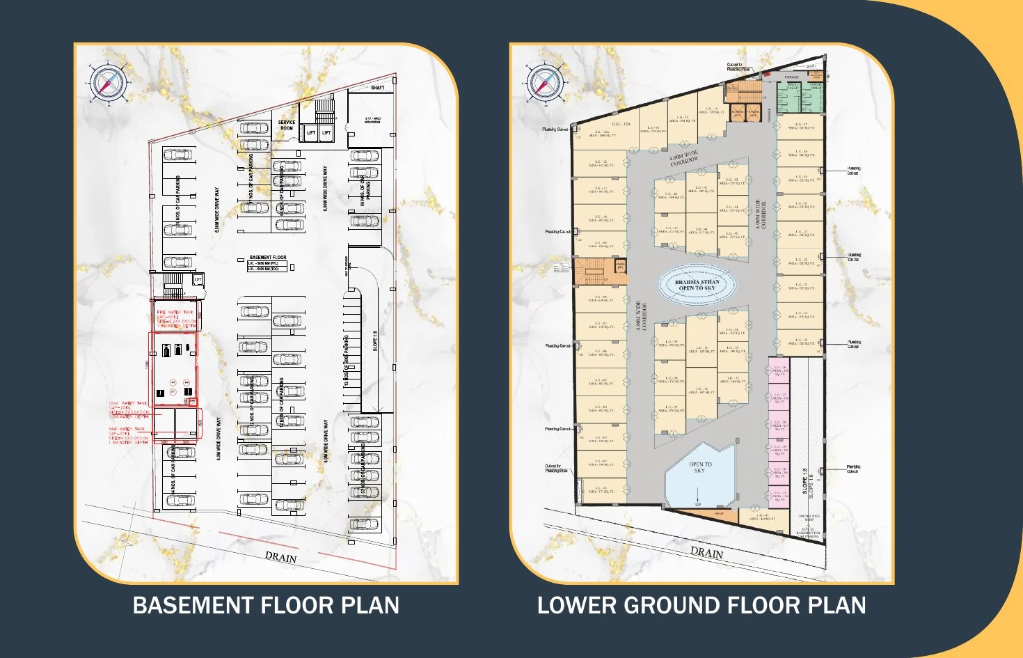 Basement and lower ground floor plans