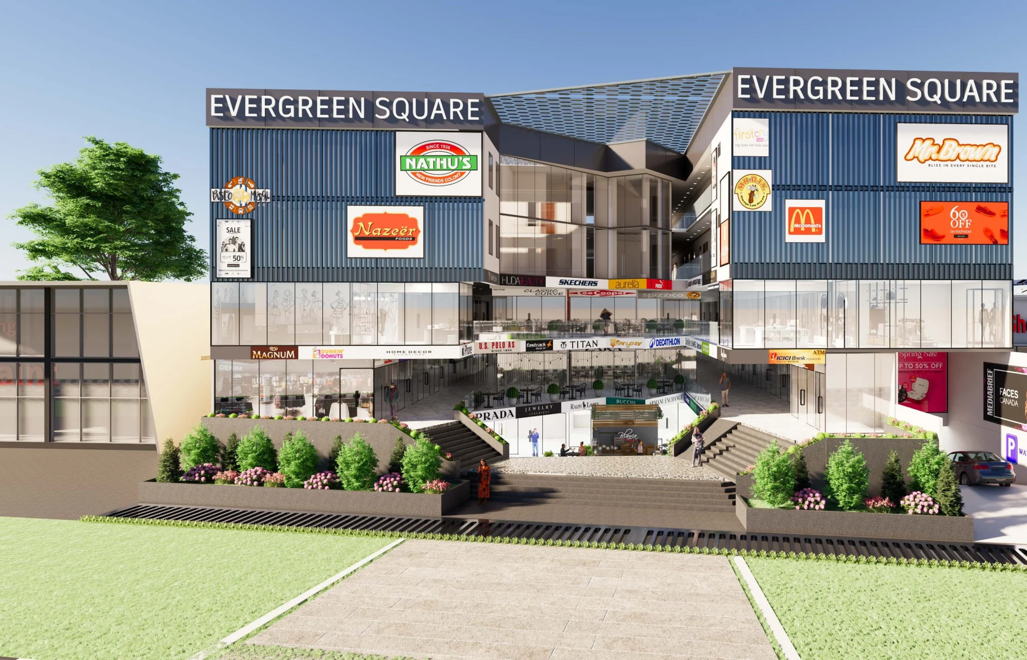 Evergreen Square exterior and high-street retail spaces